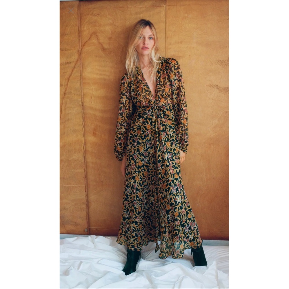 Zara Green and Gold Floral Maxi Dress